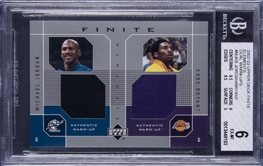 2002/03 Upper Deck Finite Elements "Dual Warmup" #MJKB Michael Jordan/Kobe Bryant Dual Jersey Card - BGS EX-MT 6